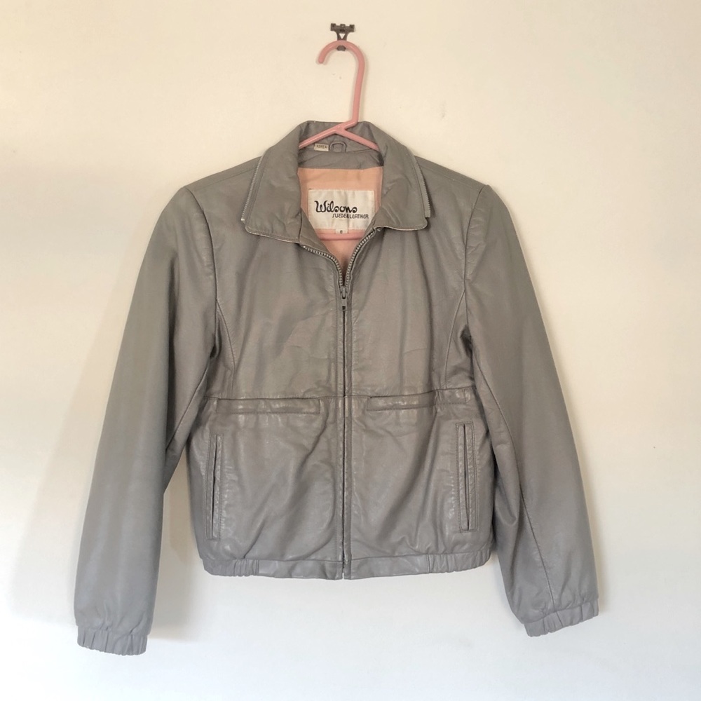 80s Vintage Grey Leather Jacket
